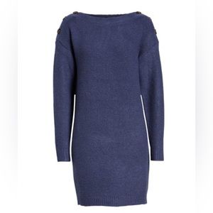 Nordstrom Chriselle Lim off shoulder button sweater dress midi xs blue